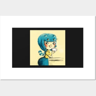 Blue hairCat Posters and Art